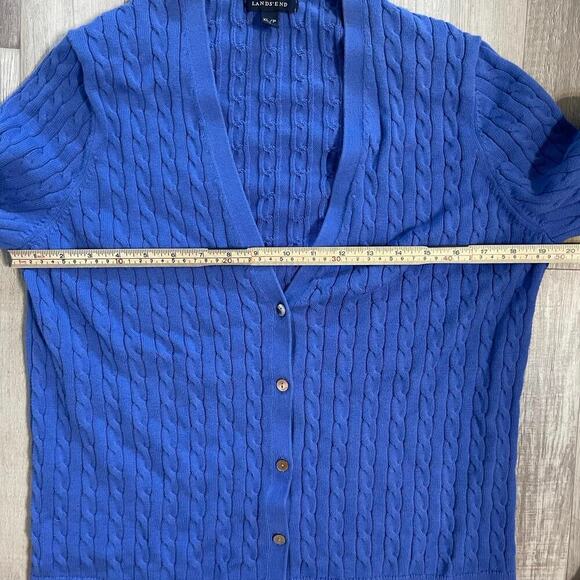 Lands' End Sweater Women's Size XLP Cardigan Sweater Blue Cablenknit V-Neck - Picture 4 of 12